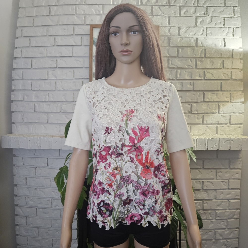 Anthropologie Sunday in Brooklyn Cream Floral Lace Blouse Top